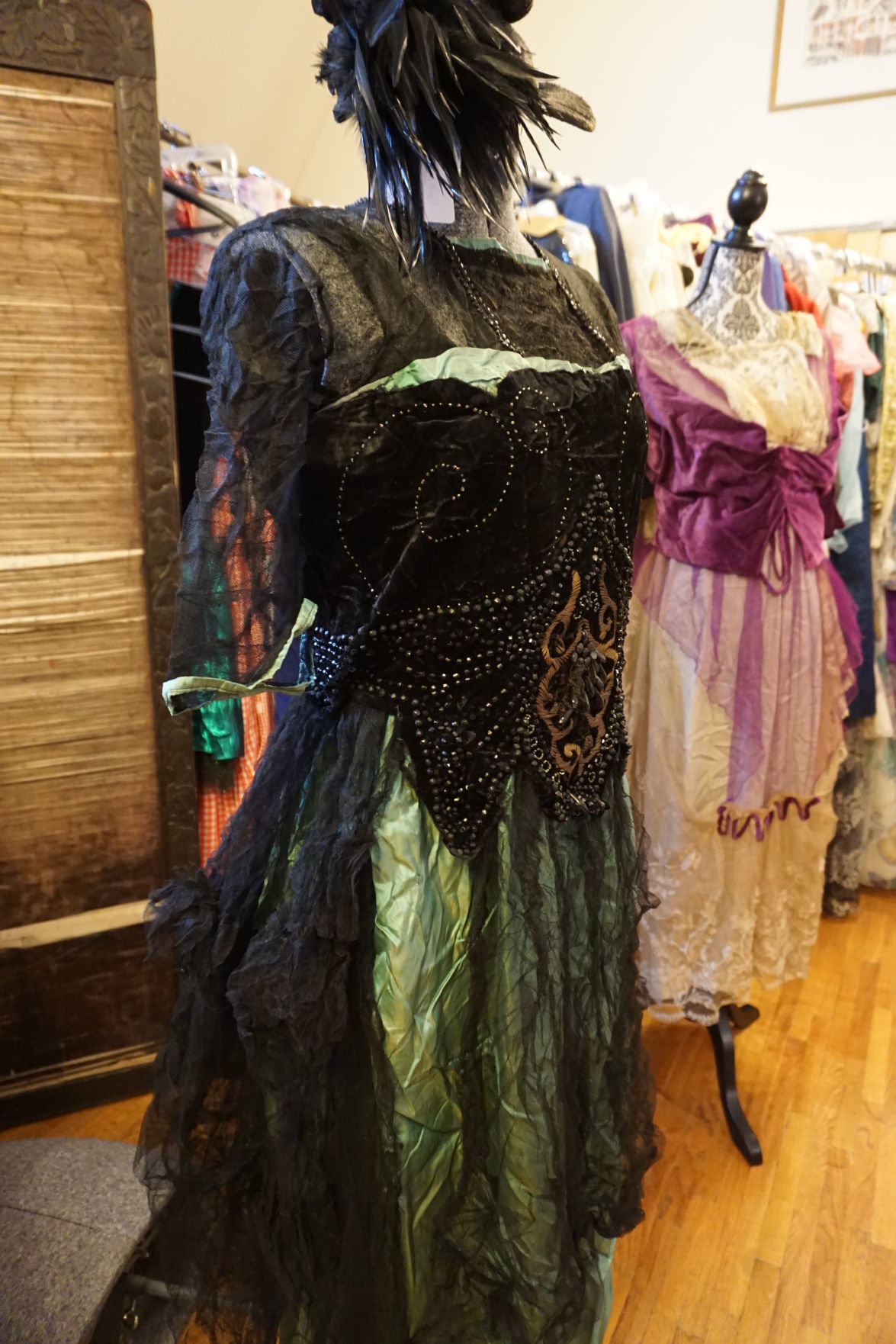 Green and black dress